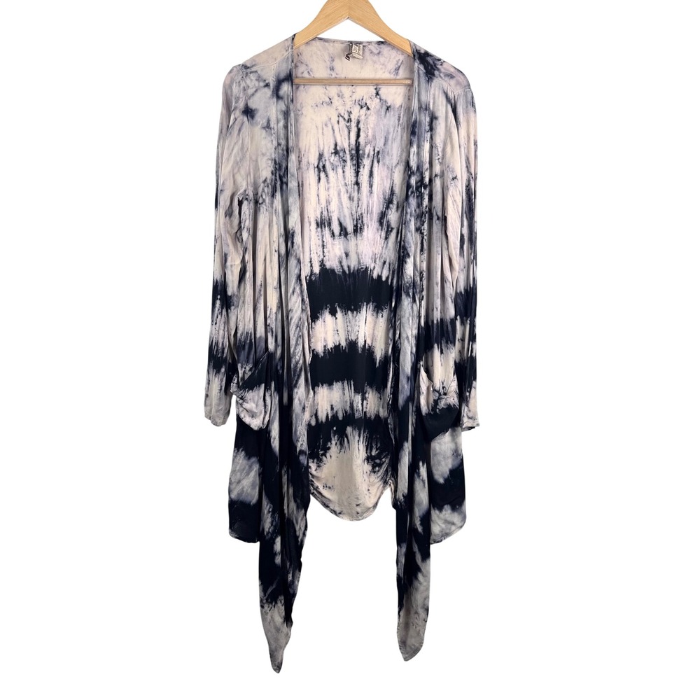 XCVI Tie Dye Cardigan sz S Black Cream Handkerchief Hem boho beachy
